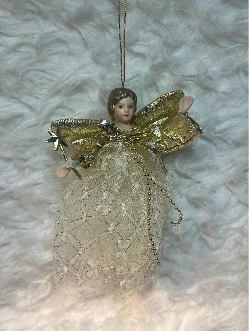vintage gold and ivory lace angel Christmas tree ornament